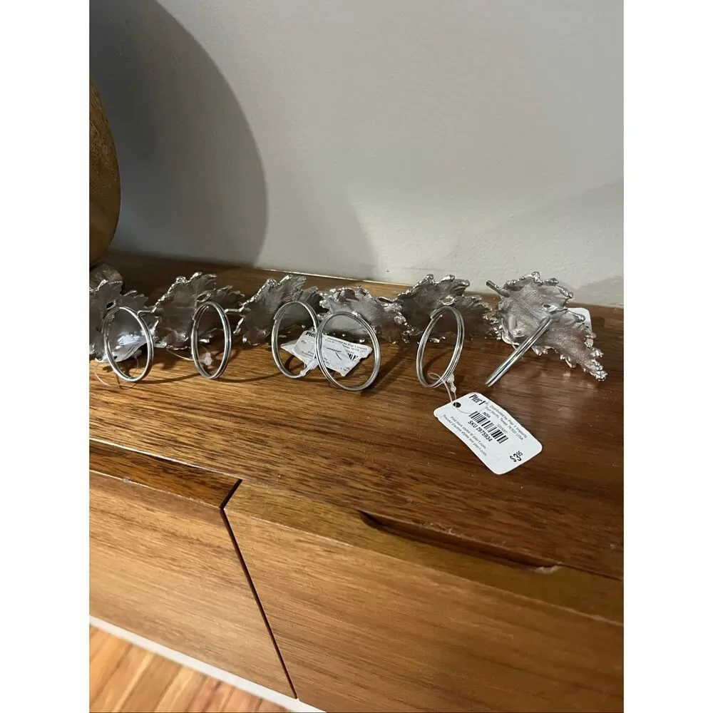 NWT Pier 1 Imports Silver Maple Leaf Napkin Rings set of 6